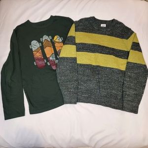 GAP Lot of 2 Boys Sweater & Long Sleeve Knit & Graphic Tee Green Cotton sz Large